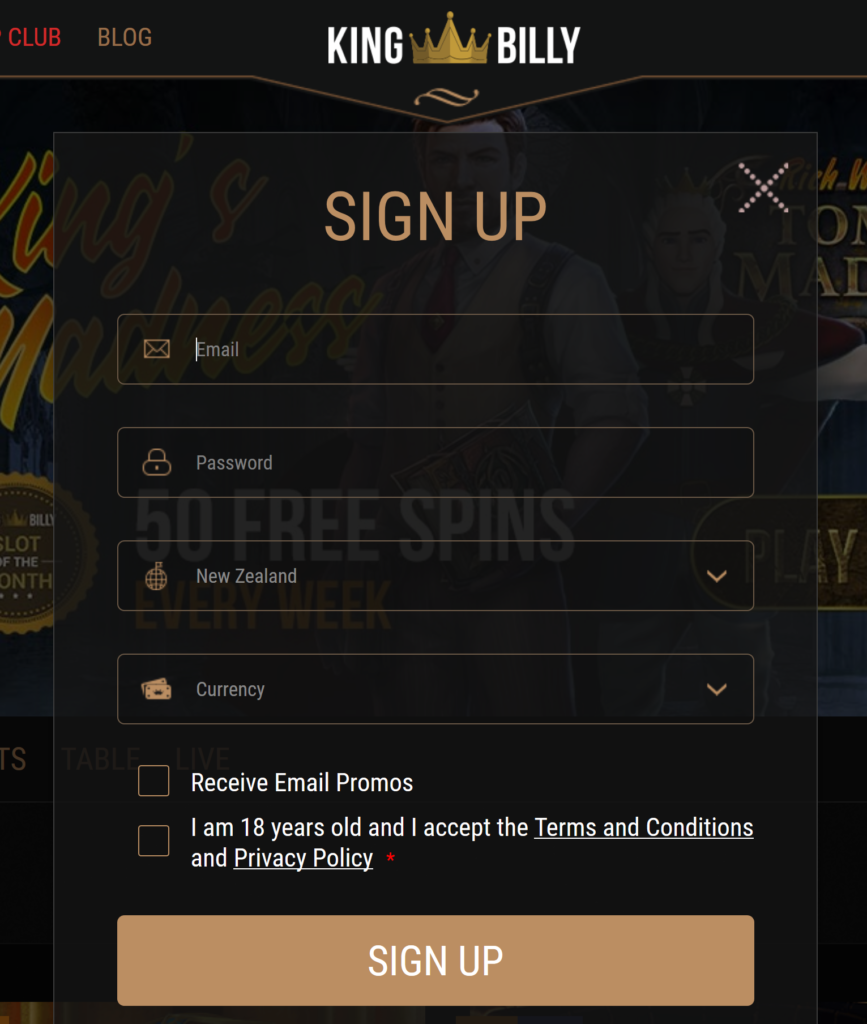 king billy casino login