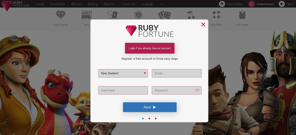 Ruby fortune casino login