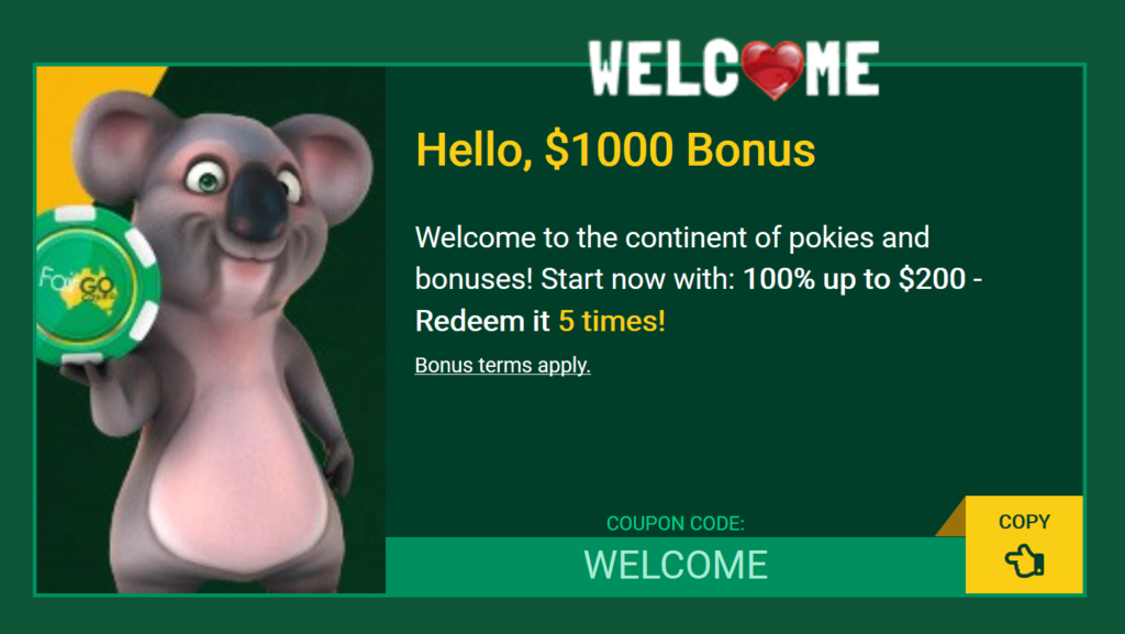 Welcome Bonus Fair Go Casino