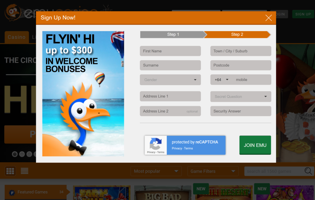Registration 2 Emu Casino NZ
