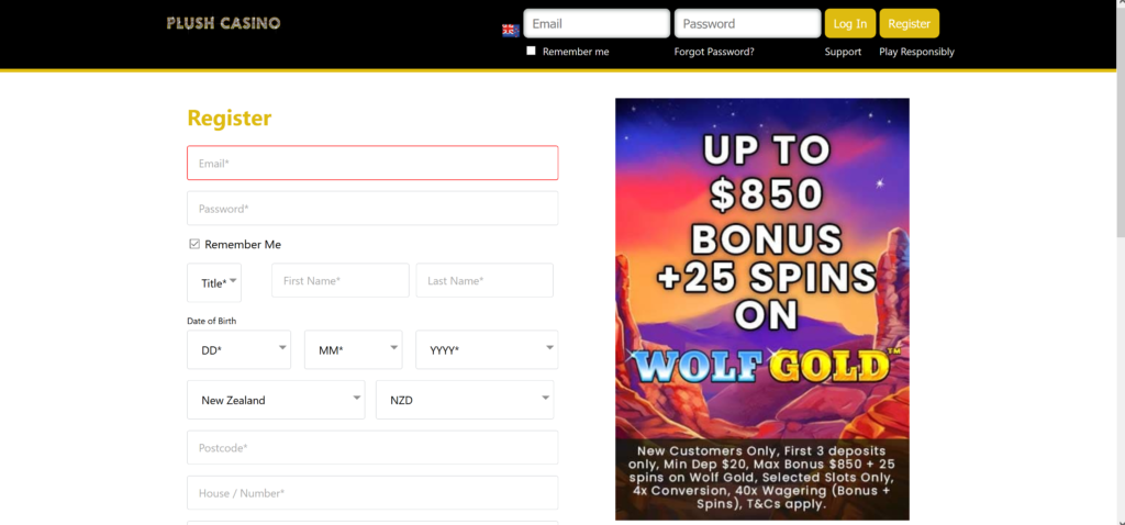 Plush Casino - Get NZ$850 Bonus + Epic Wins | CasinoWatch 5 Register 1 Plush Casino