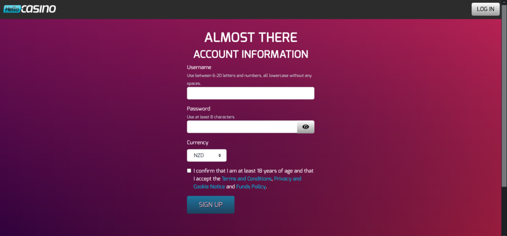 Hello Casino - Grab $500 NZD + 25 Spins Bonus ׀ CasinoWatch 7 registration form