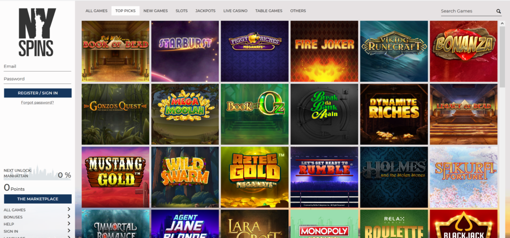 nyspins jackpot games