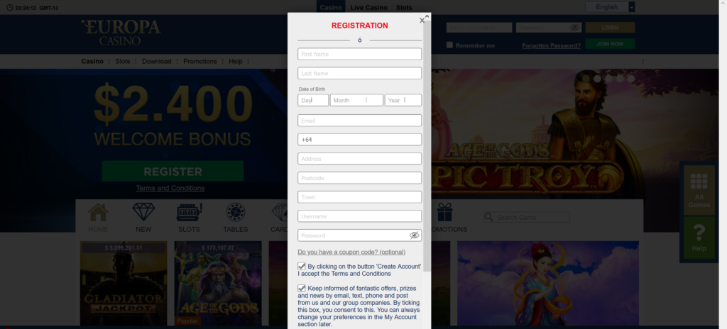 europa casino registration